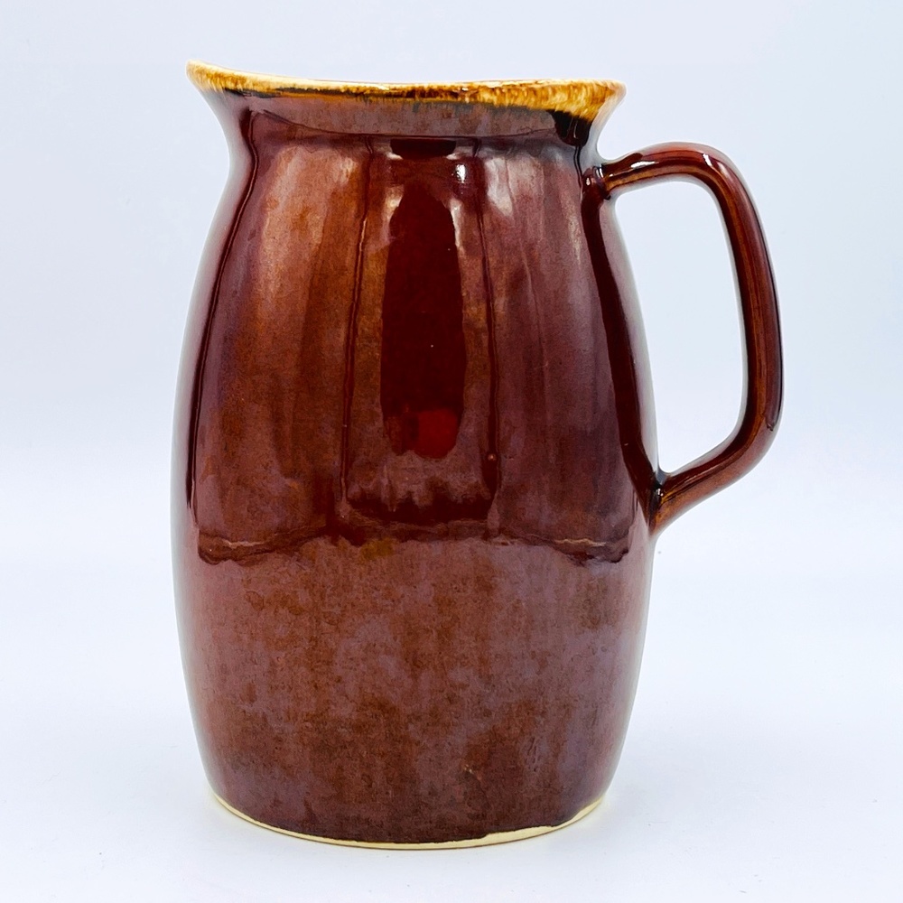 Hull USA Pottery Brown Drip Glaze Pitcher 32 oz Milk Water Jug Made in USA 60s